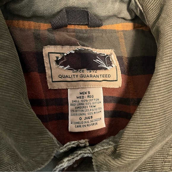 LL Bean Vintage Mens Green Blanket Lined Chore Barn Coat- Medium- Corduroy Trim - Picture 3 of 7